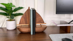cherry wood sailboat bookend
