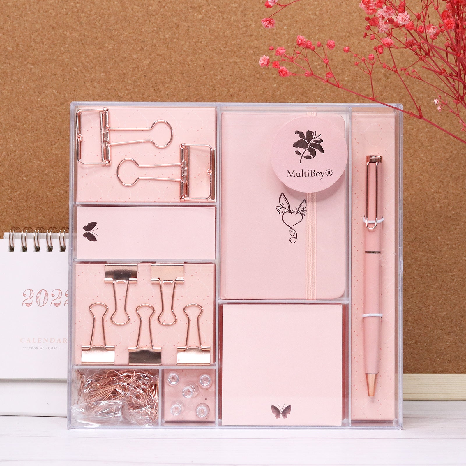 2 Piece Gift Set  Stationery Pink Floral Stationary For Women
