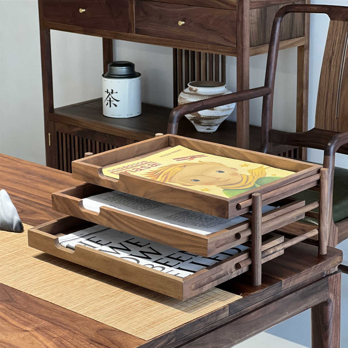 Solid Wood 3-Tier Drawer A4 File Organizer