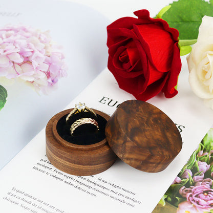 Round Shape Walnut Wood Ring Box