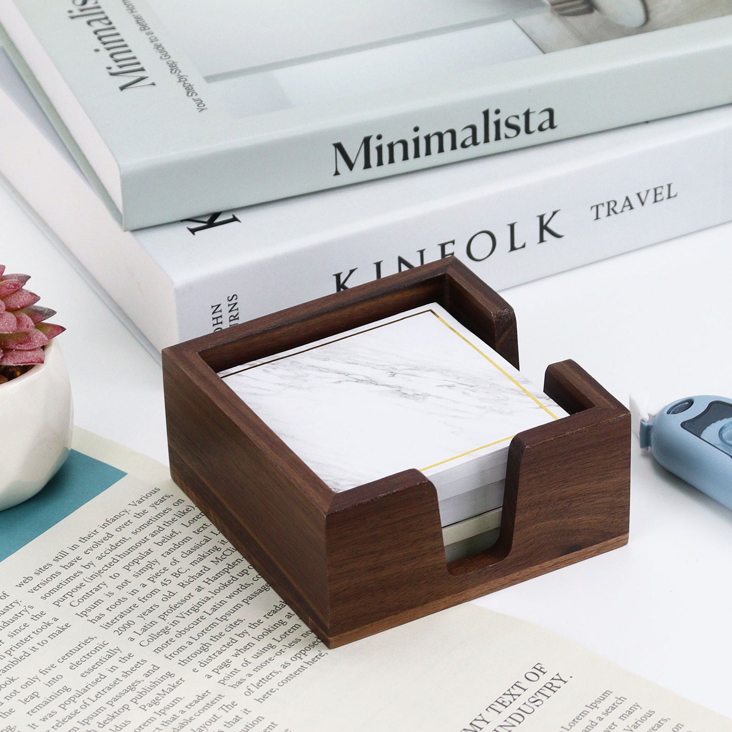 Wood Sticky Note Holder With Two Opening Side