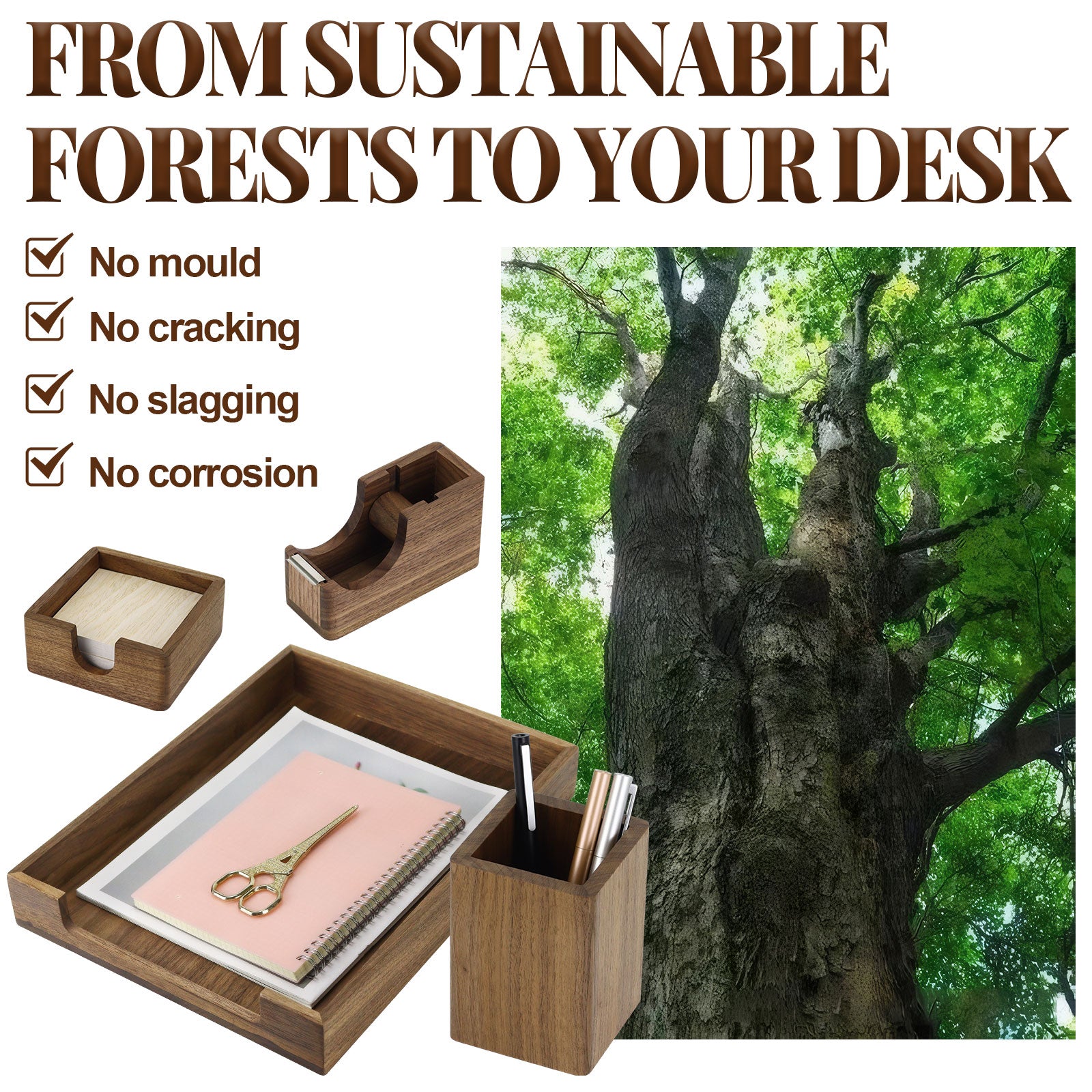 4-Piece North American Black Walnut Office Organizer Set