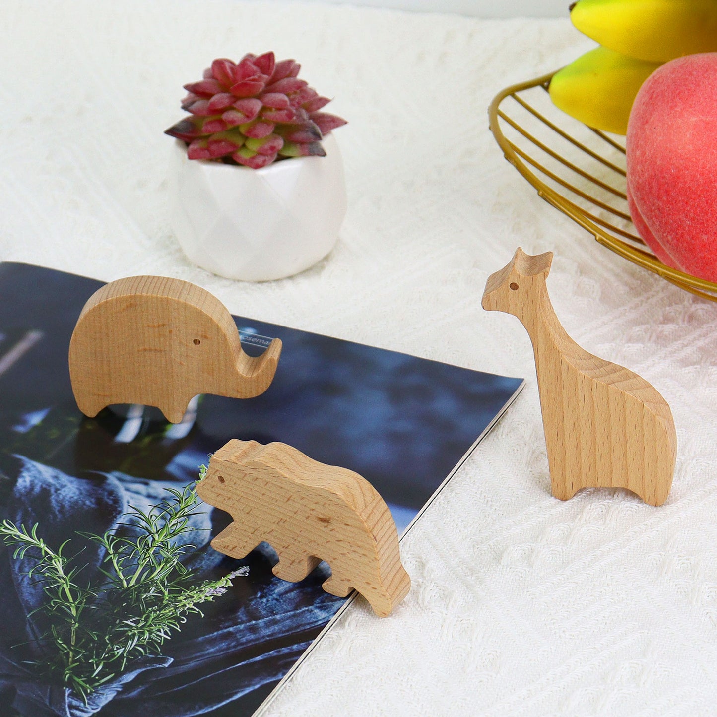 3 Pcs Cute Wild animals Wood Refrigerator Magnets