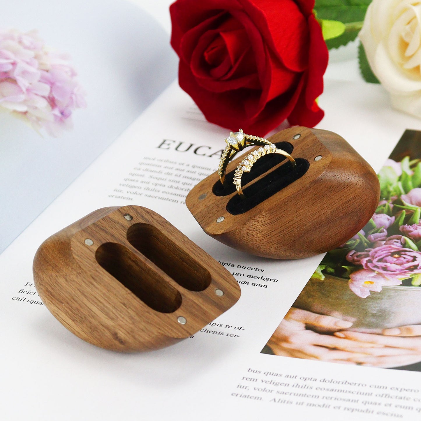 Heart Shape Walnut Wood Ring Box