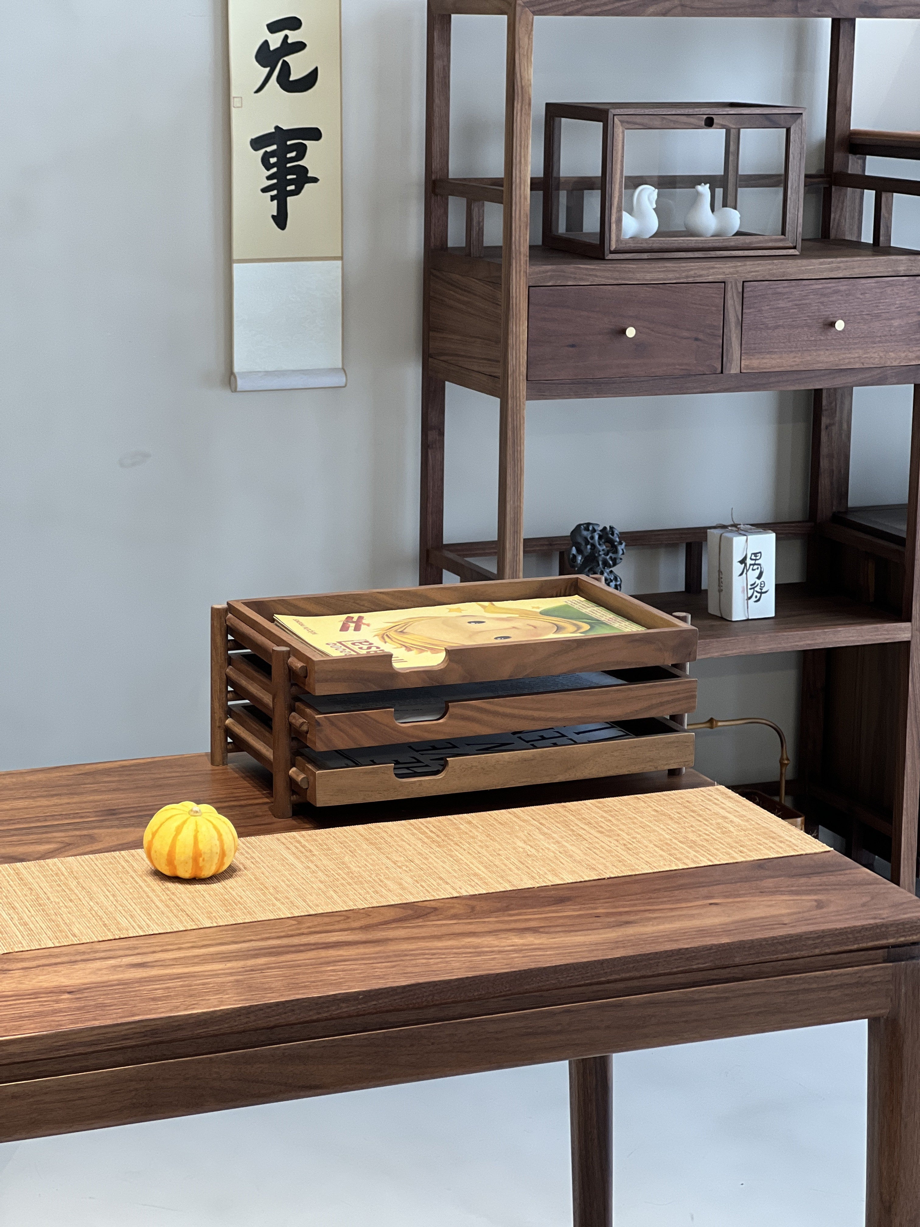 walnut document tray