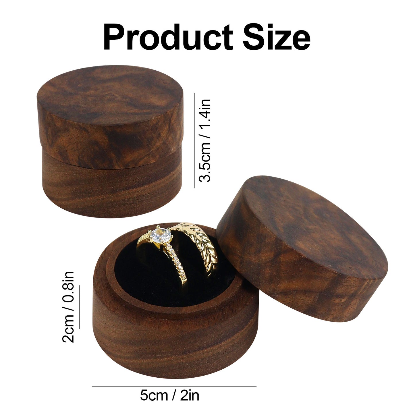 Round Shape Walnut Wood Ring Box