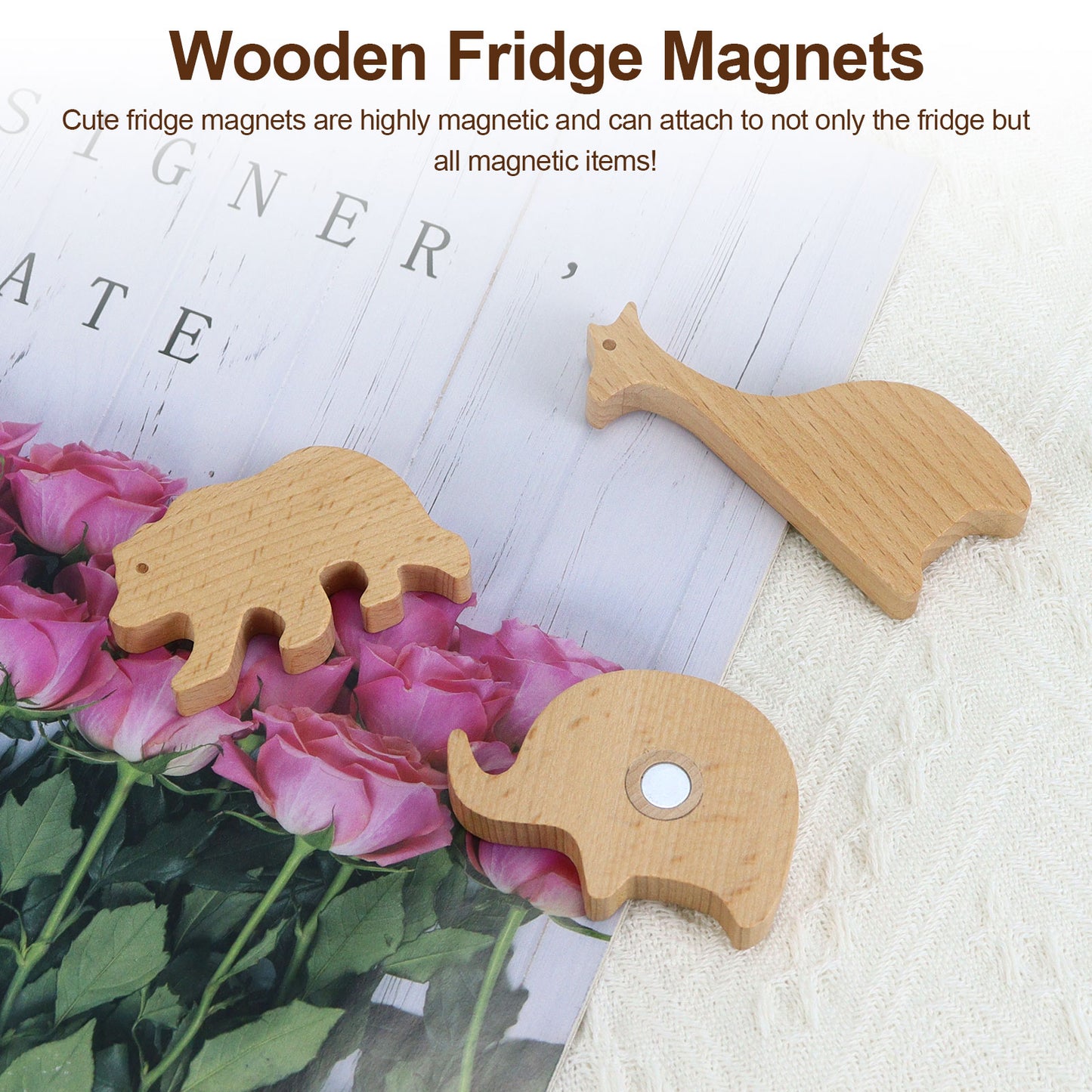 3 Pcs Cute Wild animals Wood Refrigerator Magnets