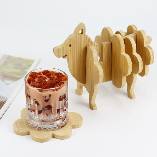 Wooden Dog Coaster with Holder Set