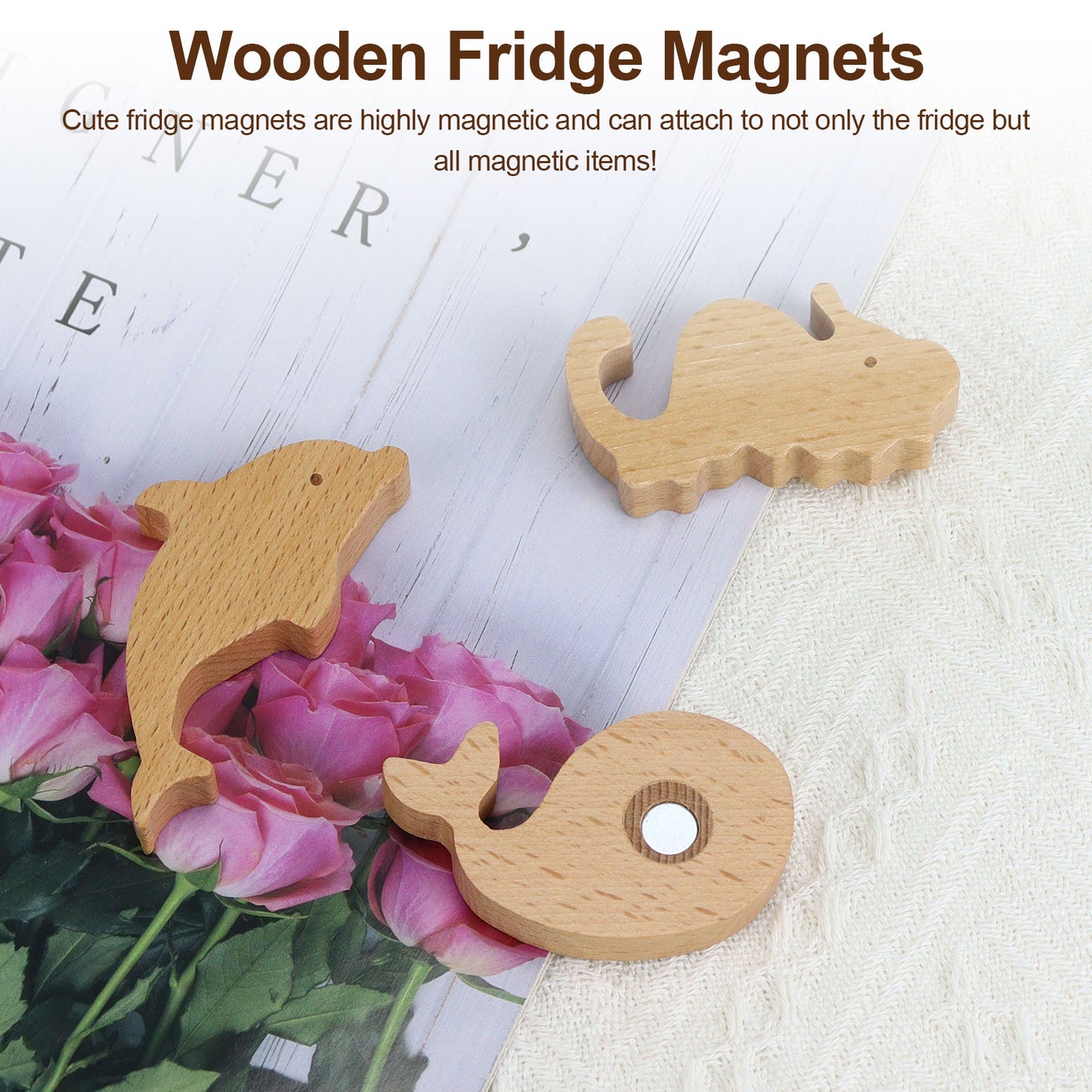 3 Pcs Marine Animals Wood Refrigerator Magnets