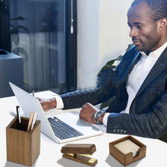 North American Black Walnut Desk Essentials Set – Stapler, Memo Holder & Pen Cup
