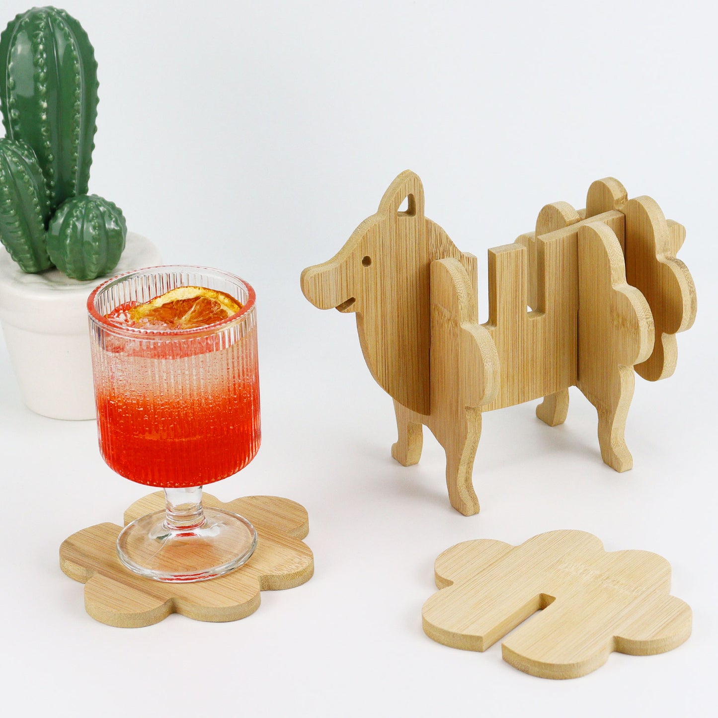 Wooden Dog Coaster with Holder Set