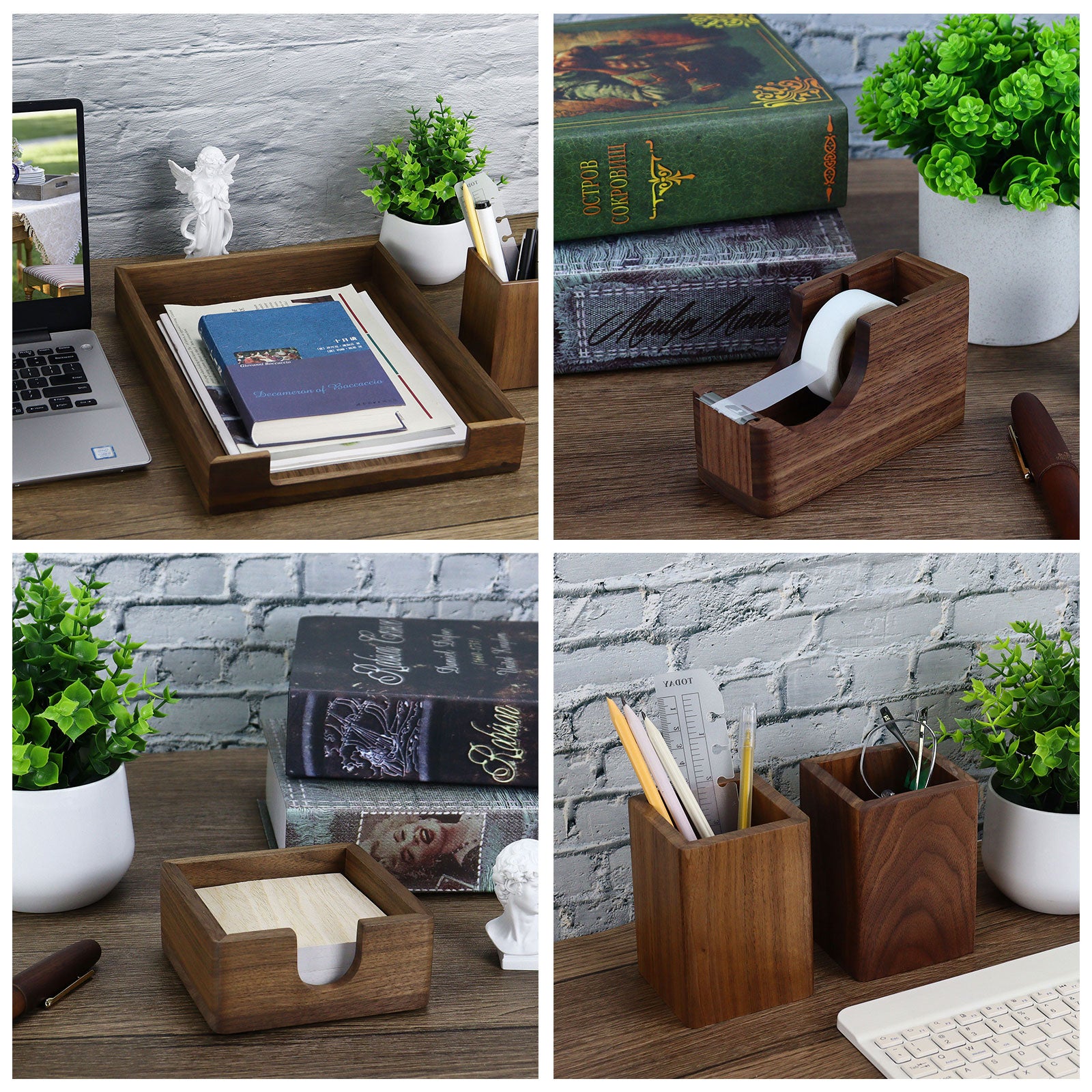 4-Piece North American Black Walnut Office Organizer Set