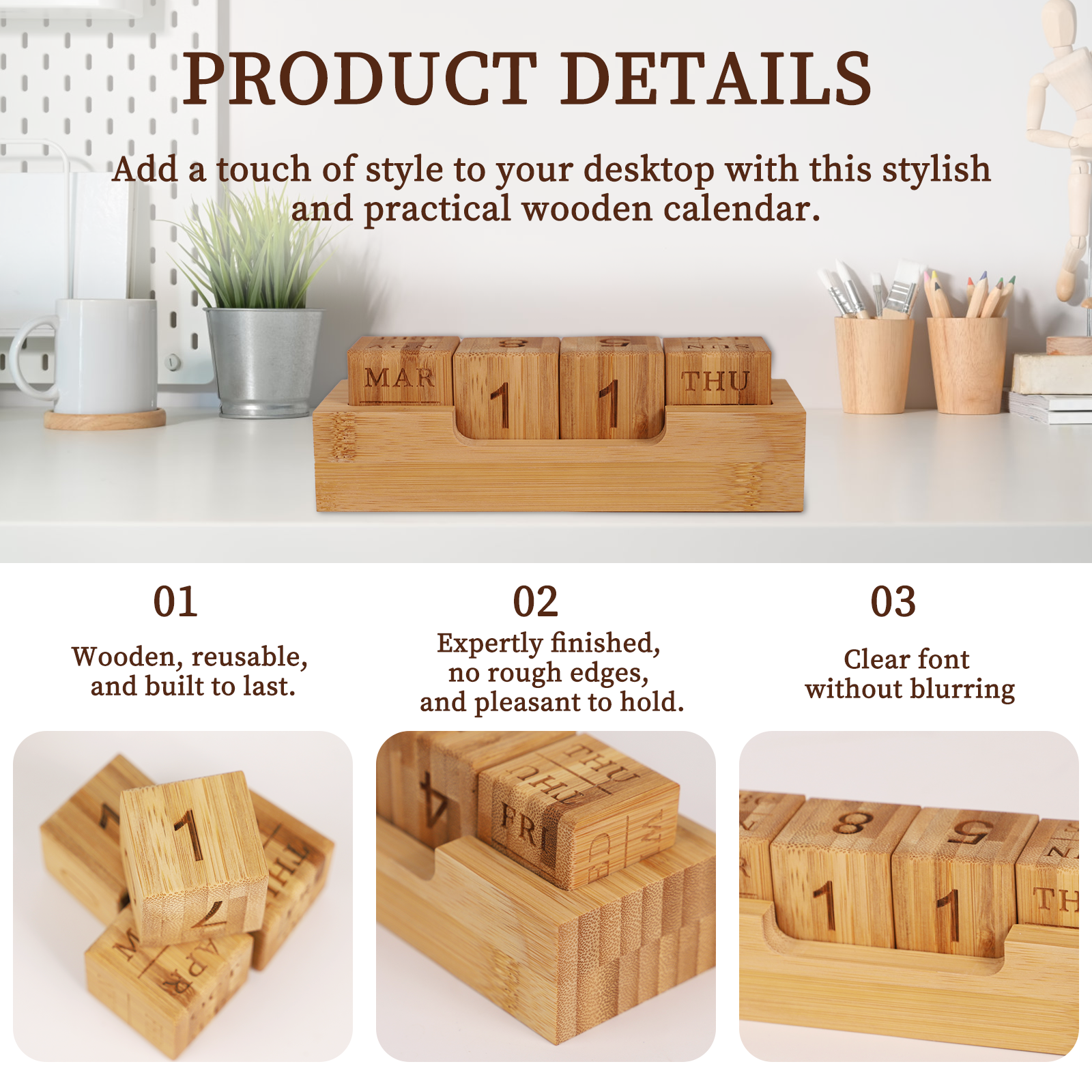 wooden desk calendar 