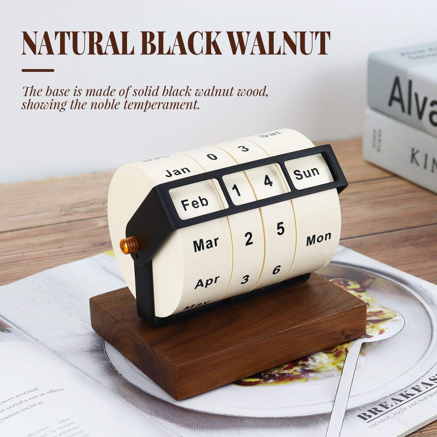 Black Walnut Wood Rotating Wheel Calendar