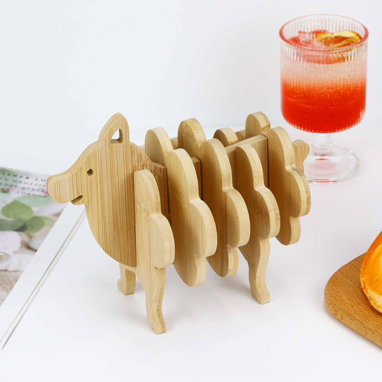 Wooden Dog Coaster with Holder Set