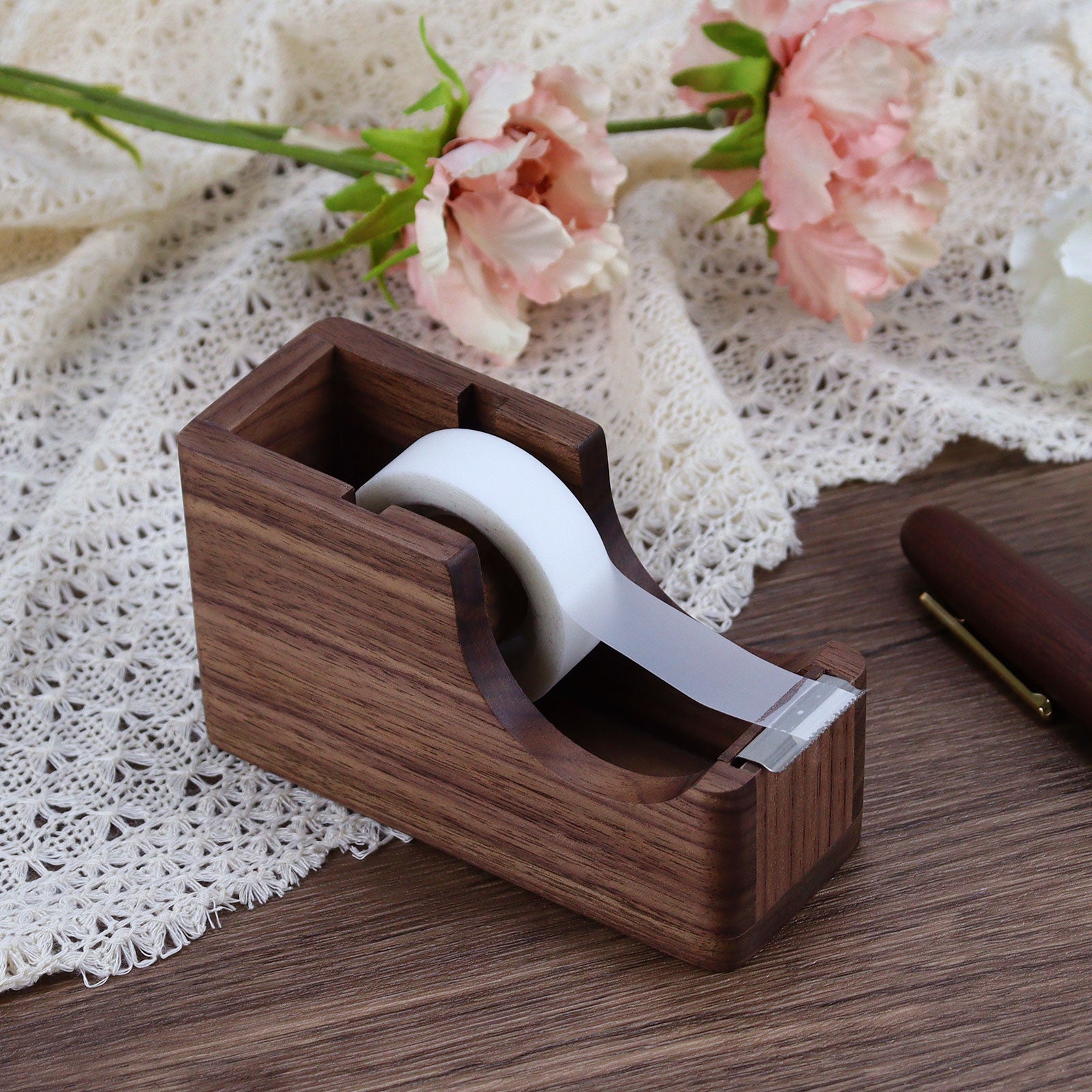 Wooden Desktop Tape Dispenser Portable Tape Cutter Adhesive Dispenser Non-Skid T Wooden Desktop Tape Dispenser Portable Tape Cutter Adhesive Dispenser Non-Skid T