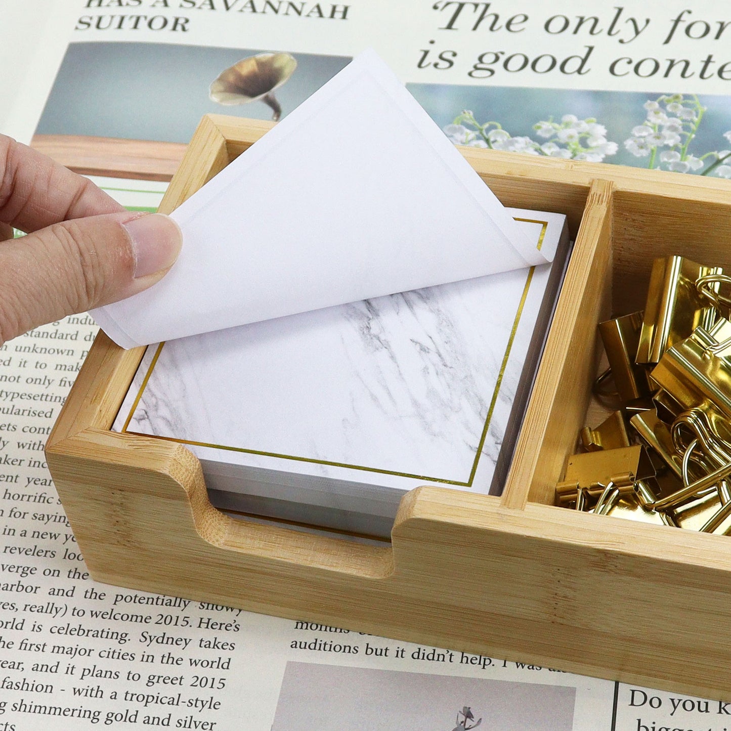 Wooden Sticky Note Holder with 2-Compartment