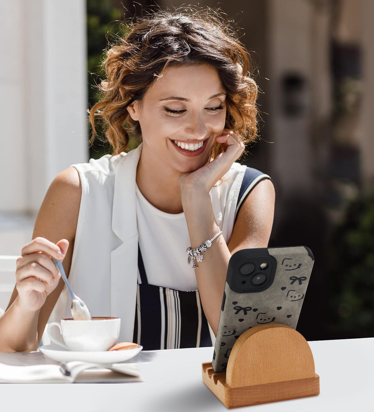 Wooden arch phone holder