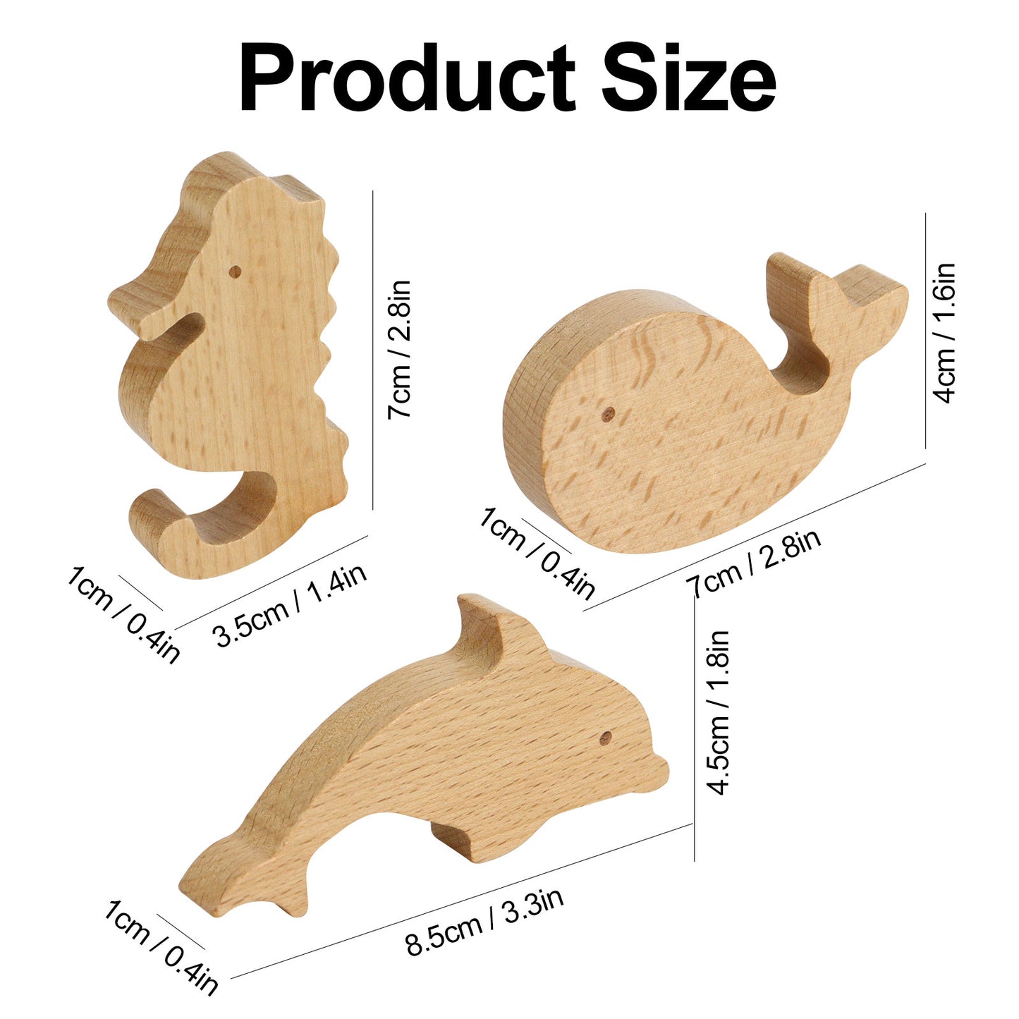 3 Pcs Marine Animals Wood Refrigerator Magnets