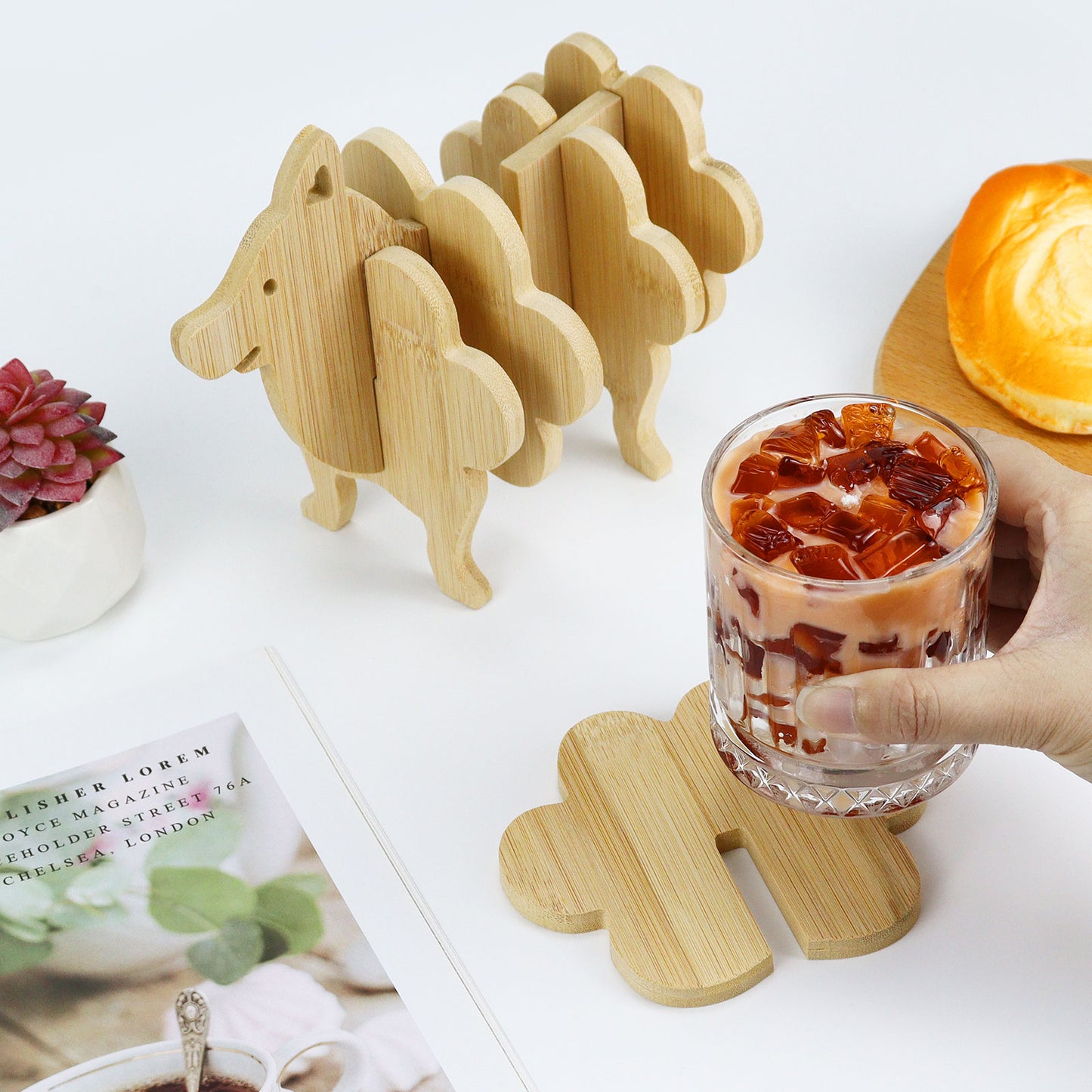 Wooden Dog Coaster with Holder Set