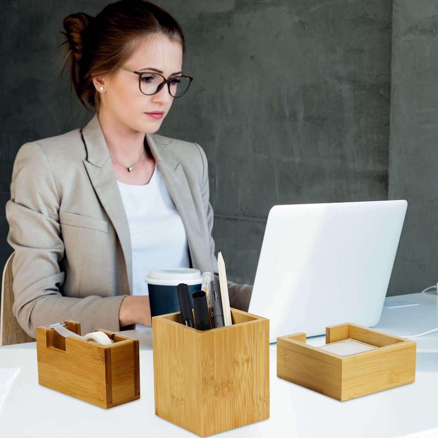 Wooden Desk Organizer Set of 4