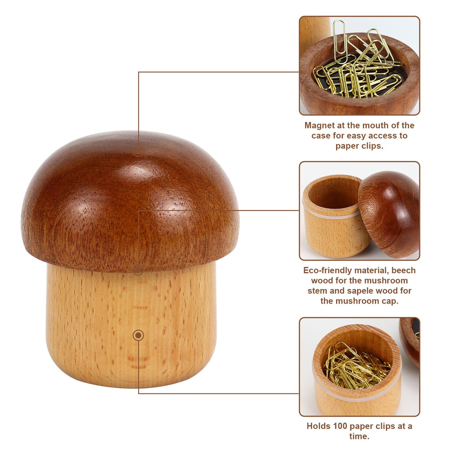 Wooden Mushroom Paper Clip Holder