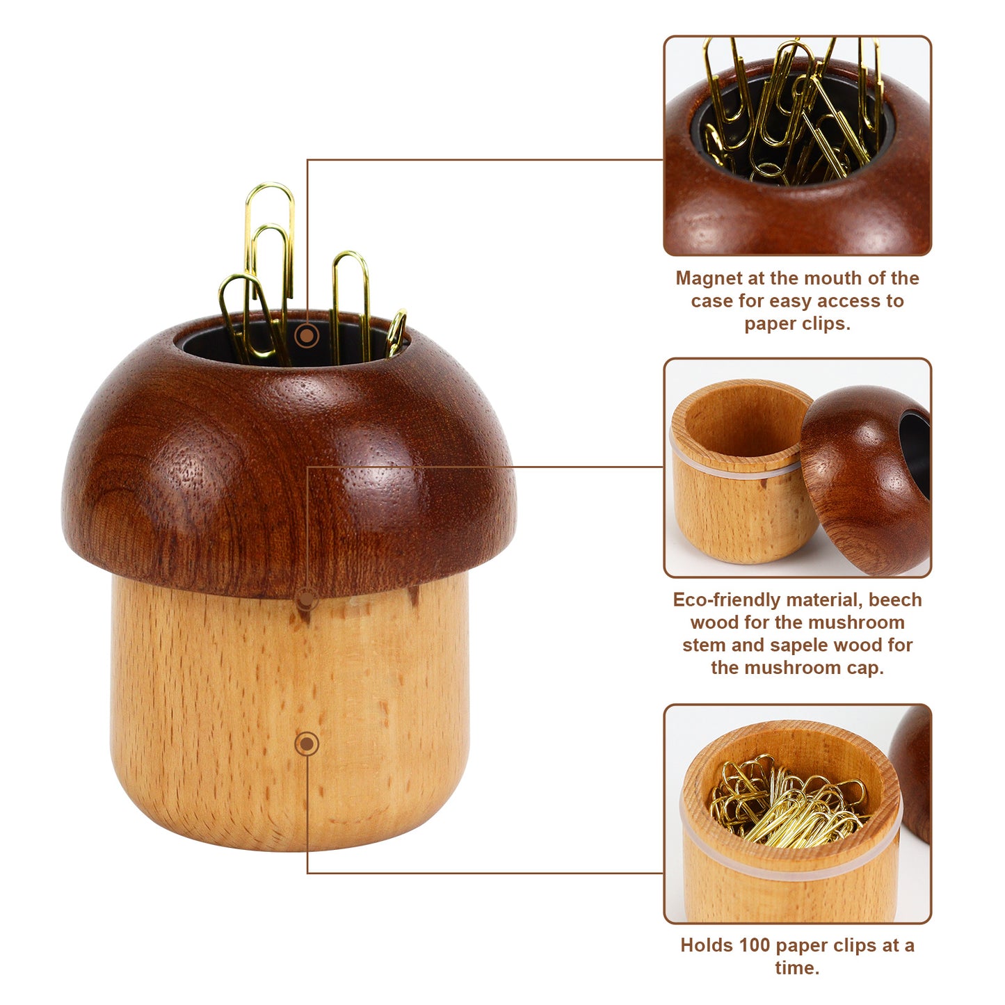 Wooden Mushroom Paper Clip Holder