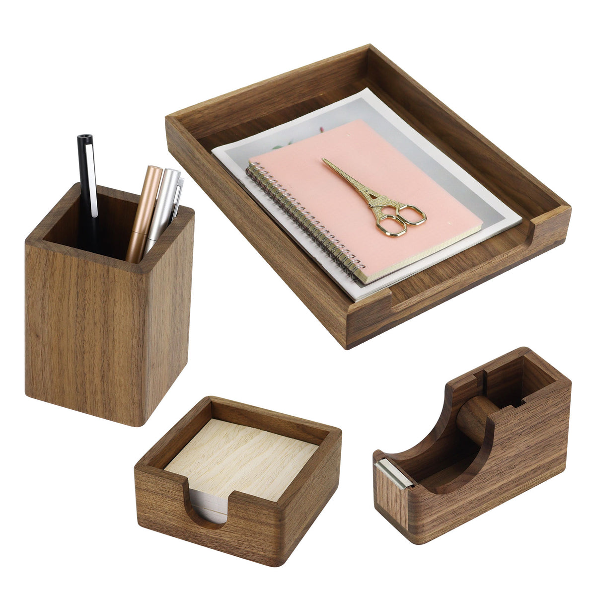 4-Piece North American Black Walnut Office Organizer Set