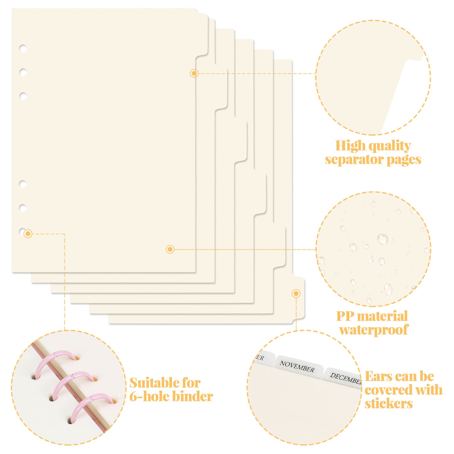 Beige A5 Binder Tab Dividers