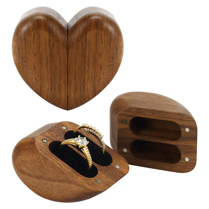 Heart Shape Walnut Wood Ring Box