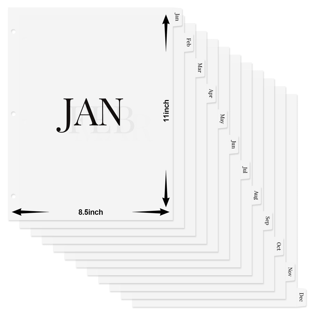 11" x 8.5"  Ivory White Binder Dividers 12 Tab for 3 Ring Binders
