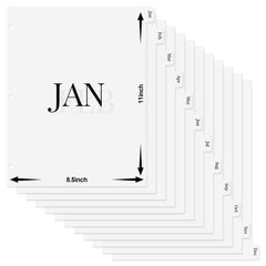 11" x 8.5"  Ivory White Binder Dividers 12 Tab for 3 Ring Binders