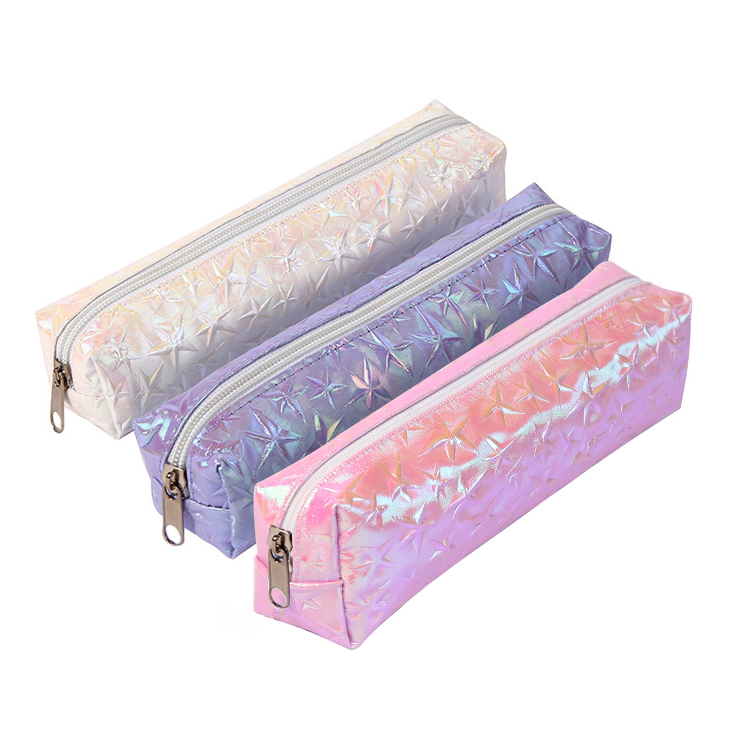 Colorful Holographic Waterproof Cosmetic Bags with Zipper Pencil Case for Students