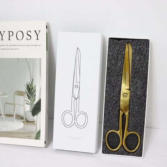 MultiBey Gold Scissors 7" Tailor Fabric Paper Cutting Tools Craft Scissors Shears Heavy Duty Copper Straight Recycled Home Office Scissors Cutter