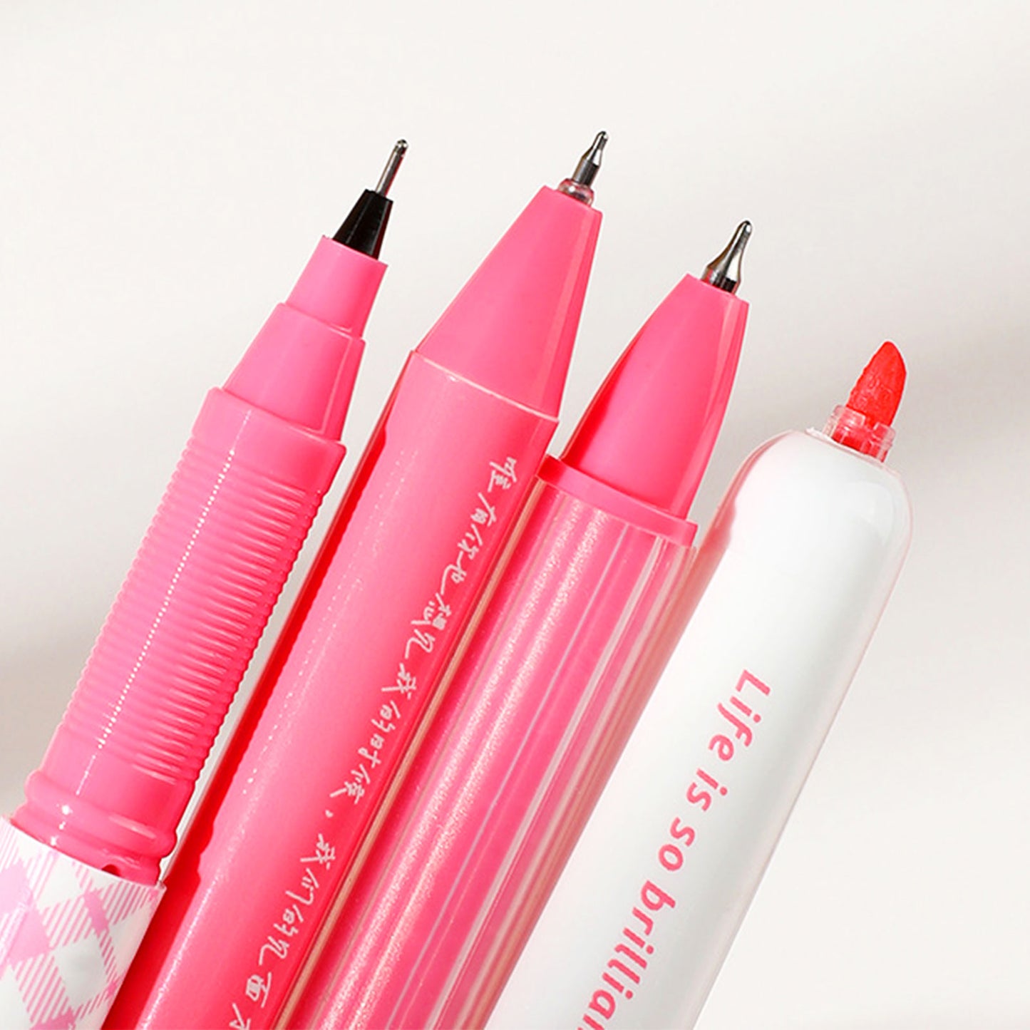Pink 3 Gel Pen And Highlighter Pen Set