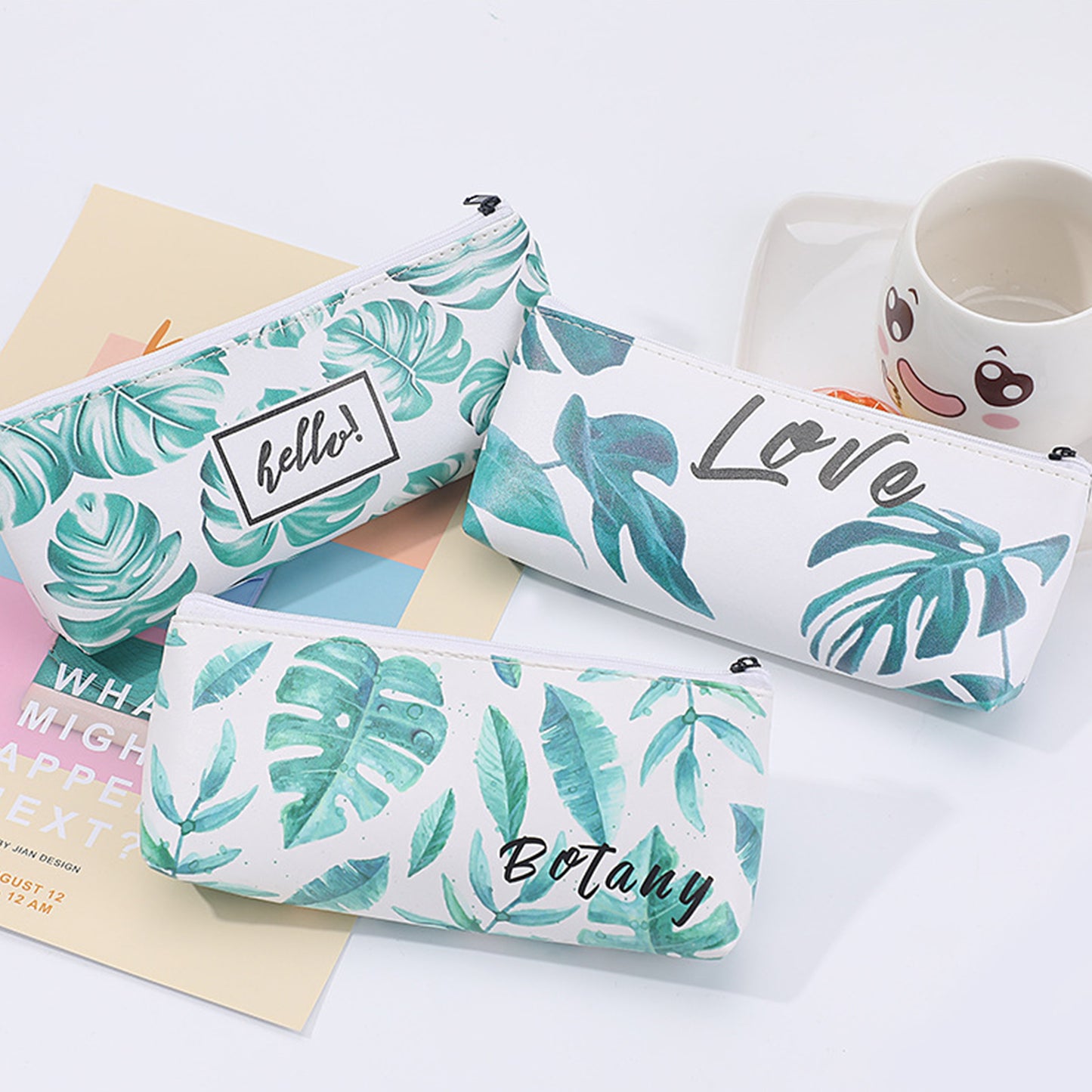 Green Cactus Design Large Pencil Case Big Capacity Pencil Pouch for Teen Boys Girls School Students