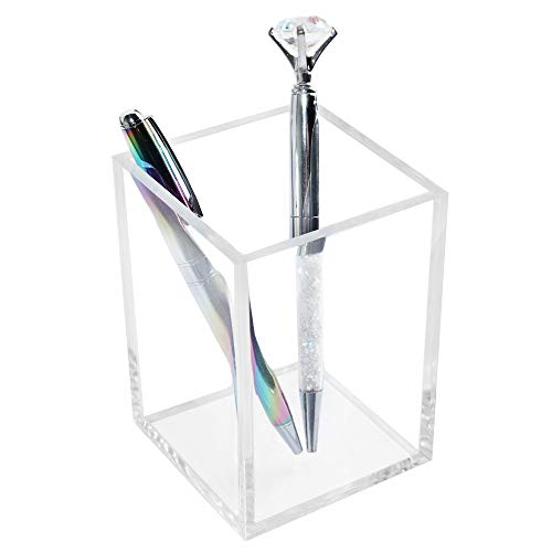 MultiBey Acrylic Pen Holder Clear Desktop Makeup Brush Storage Pencil Cup Stationery Organizer for Office Desk Accessory