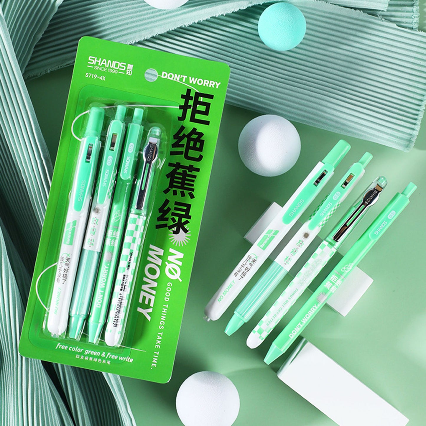 Green 3PCS Gel Pen And Highlighter Pen Set