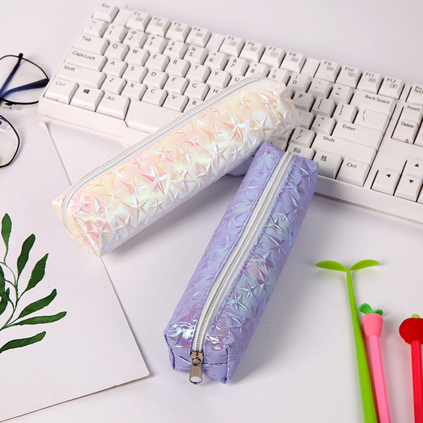 Colorful Holographic Waterproof Cosmetic Bags with Zipper Pencil Case for Students
