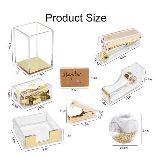 Gold Office Supplies Set Desk Accessories Acrylic Stapler Set